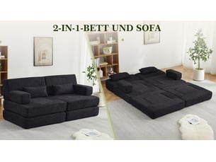 Canapé-lit modulaire 1 place 2-en-1 – noir – dossier haut, convertible et empilable pour petit espace