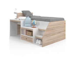 Lit avec rangement 90x190 cm ID MARKET   coloris bois clair