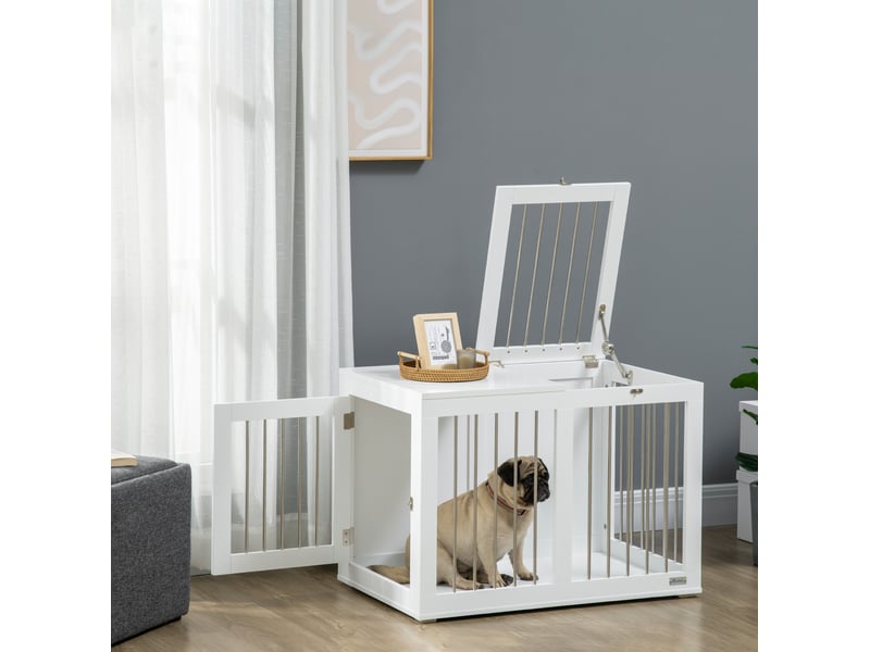  Cage d'intérieur pour  80 x 50 x 56,5 cm – blanche – 2 portes verrouillables et sol surélevé  - Conforama B