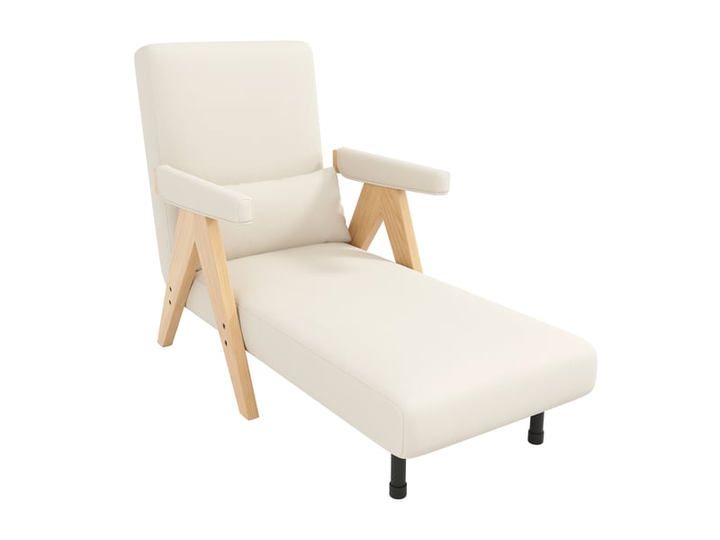  Fauteuil convertible 3-en-1 87x64x60cm – avec dossier réglable 6 positions et coussin lombaire – pieds en chêne - tissu de lin - beige  - Conforama A