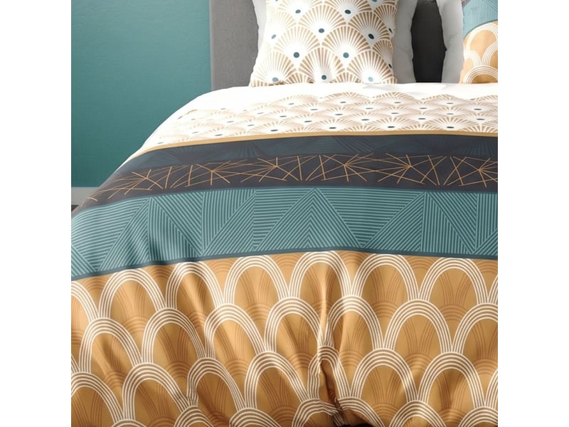  Parure housse de couette 260x240cm + 2 taies motif graphique jaune moutarde 100% coton - galiana GALIANA - Conforama D