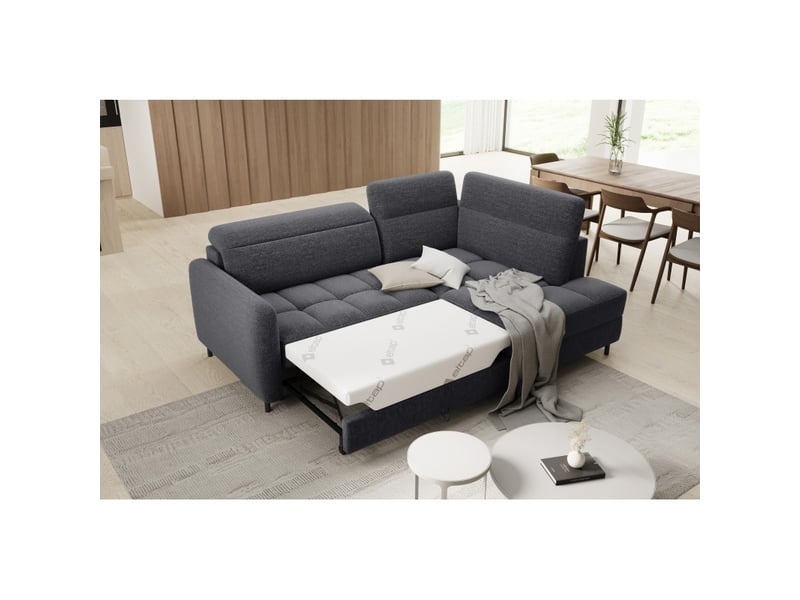 Canapé d'angle droit convertible barnea 208 cm gris foncé en tissu chenille avec rangement - Conforama B