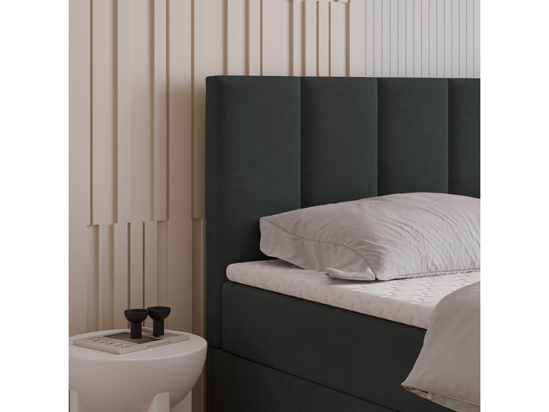  Boxspring meril 200x200 cm, lit complet avec matelas, noir  - Conforama D