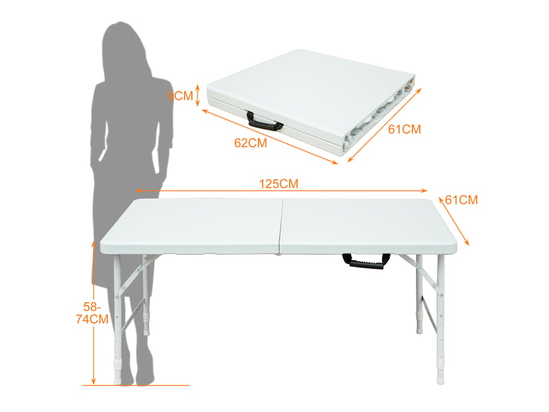 Table pliante portable 125x61 cm réglable métal plastique blanc - Conforama B