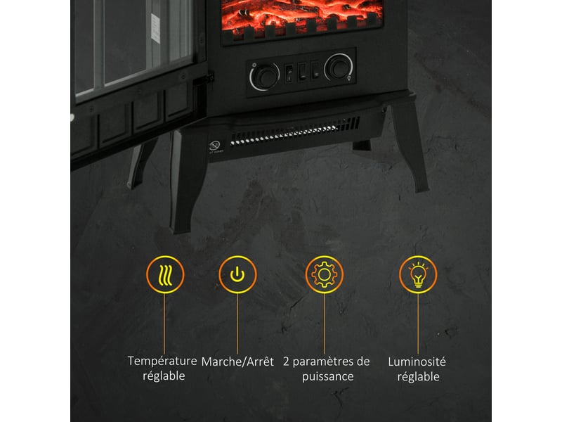  Cheminée électrique sur pied noire, effet de flamme led et chauffage 10002000 w  - Conforama W