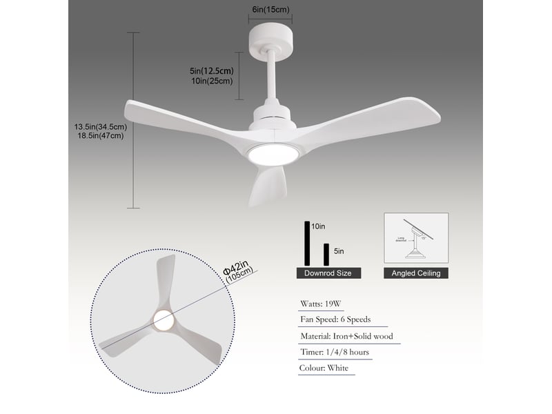  Ventilateur de plafond led 106x106x34,5 cm 3 pales bois et métal blanc  - Conforama E