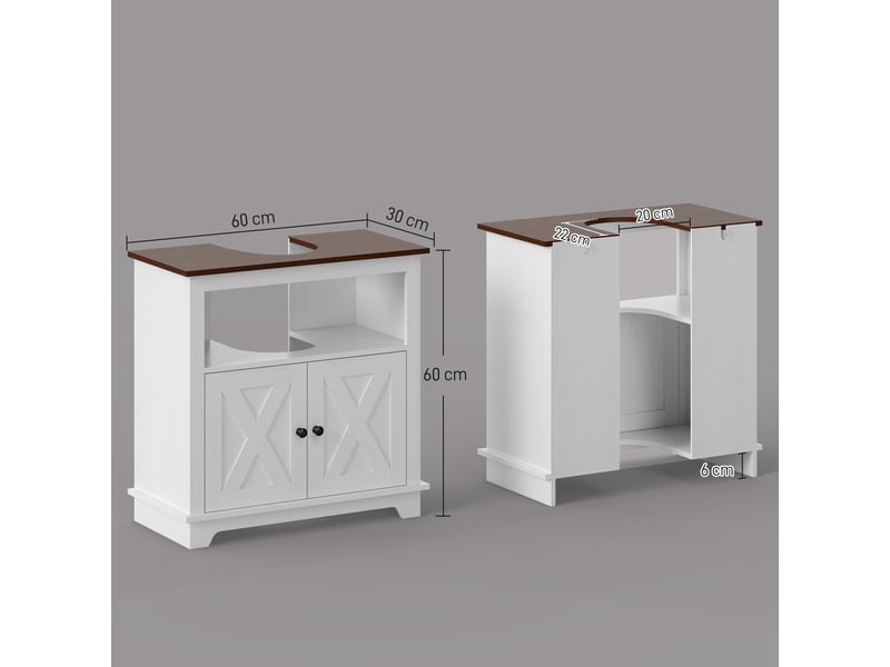  Meuble sous-lavabo avec placard à 2 portes et étagère ouverte, panneaux de particules, 60 x 30 x 60 cm  - Conforama E