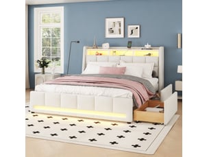 Lit avec rangement 140x200 cm <strong>MODENUIT </strong> <strong></strong> coloris beige