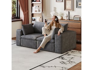 Canapé velours tissu velours côtelé design double couche rembourrage amovible gris foncé