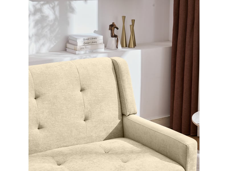  Banquette 2 places beige en lin premium, pieds bois massif antidérapants, mousse haute densité, capitonnée, salonchambrebureau  - Conforama C