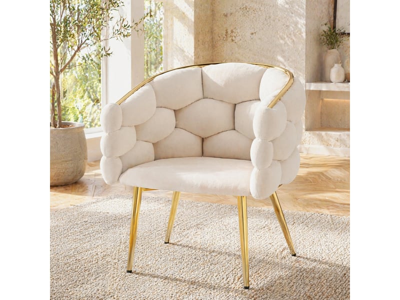  Chaise de salle à manger lot de 2 avec dossier rembourré et pieds avant réglables en velours beige, 44 × 41 × 74 cm  - Conforama C