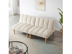 Canapé convertible 2 places 167x82x72 cm beige en velours côtelé, dossier réglable sans accoudoirs