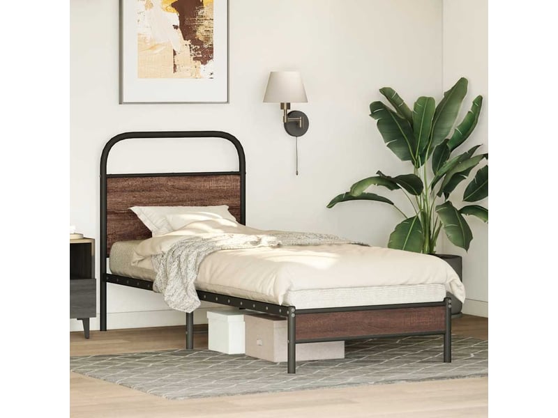 Lit simple- lit adulte - cadre de lit sans matelas 80x200cm chêne marron bois ingénierie - Conforama C