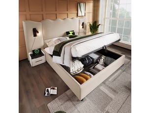 Lit coffre 160x200 cm <strong>REDOM</strong>  <strong></strong> coloris beige