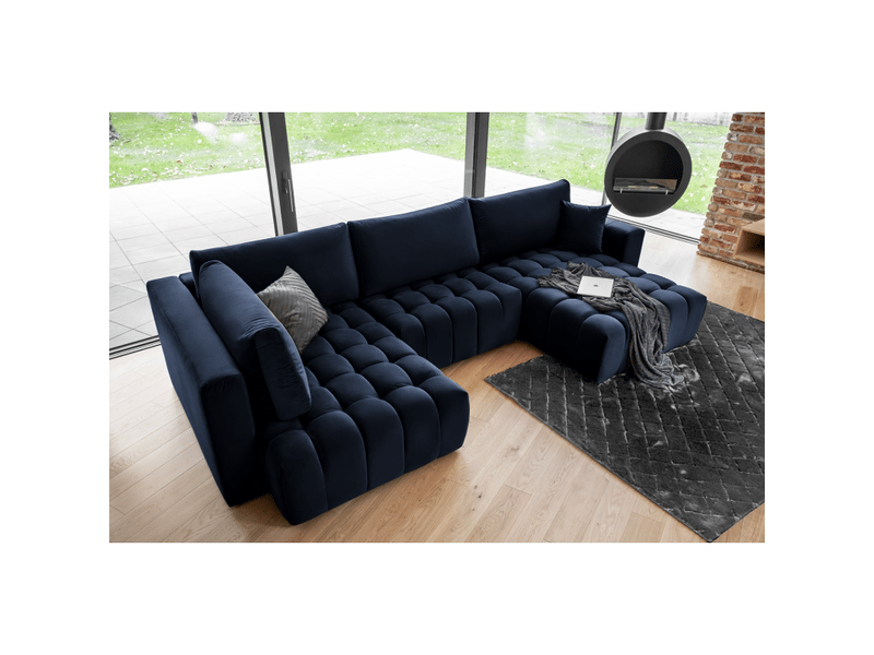  Canapé d'angle bonita convertible 6 places bleu nuit tissu – droit – 350x175cm  - Conforama B