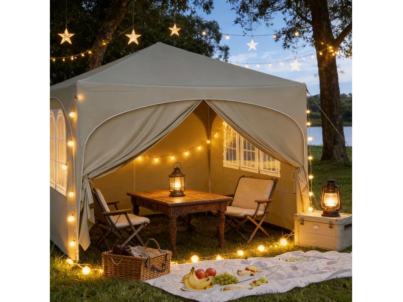  Tonnelle pliante 300x300 cm – beige – parois amovibles, protection uv upf 50+ et sac de rangement  - Conforama D