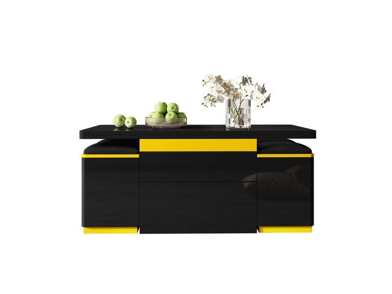  Table basse moderne noire brillante, table d'appoint élégante, multifonctionnelle, table basse réglable en hauteur, table à mangermeuble de salon pliable, 100 x 50 x 43 cm (l x l x h)  - Conforama A