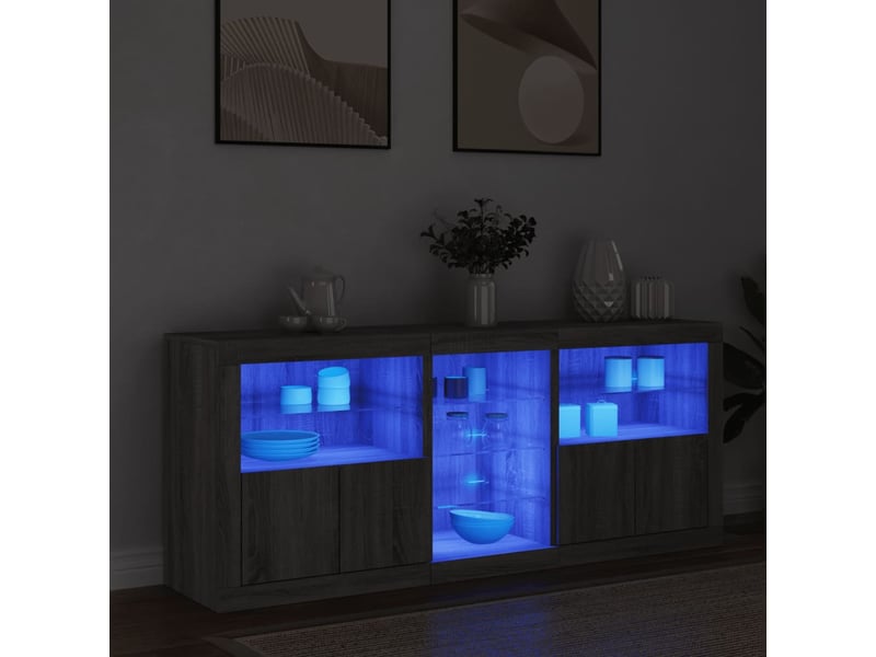  Buffet salon, buffet de rangement avec lumières led sonoma gris 162x37x67 cm  - Conforama C