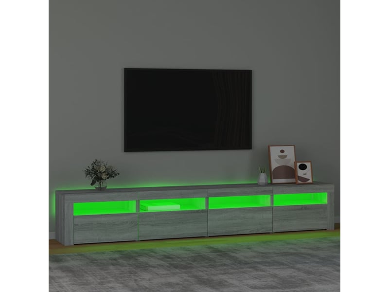  Meuble tv - banc tv - meuble de rangement avec lumières led sonoma gris 240x35x40 cm  - Conforama D