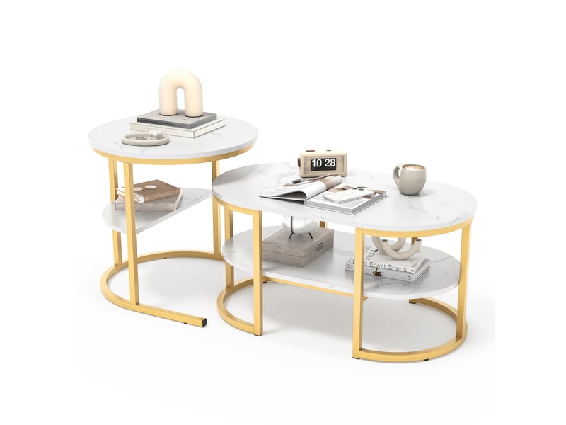  Tables basses gigognes tcqpz 100 x 46 x 41 cm avec rangement bois et acier inoxydable doré  - Conforama A