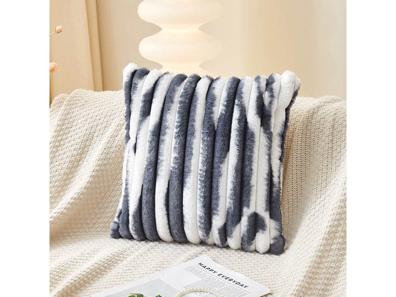  Coussin carré en tissu côtelé gris et blanc 43x43 cm  - Conforama D