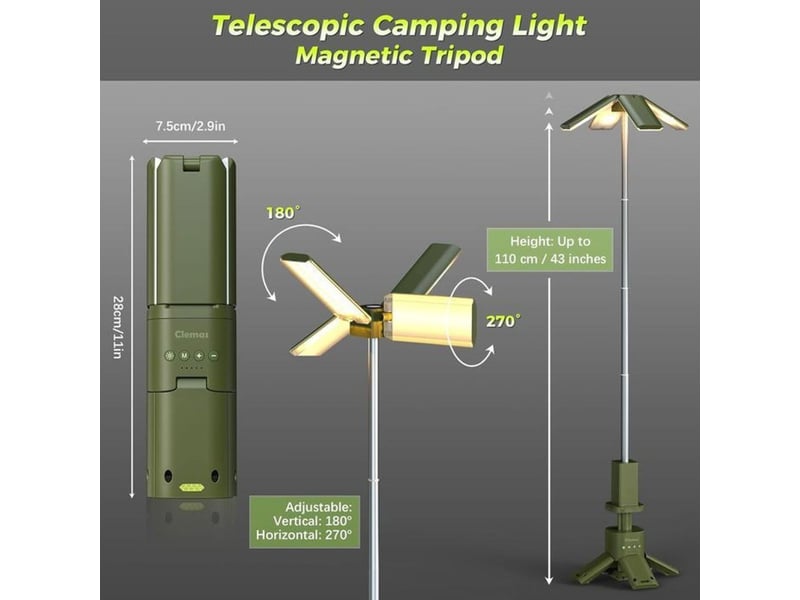  Lampe de camping rechargeable 6000 lumens 14000 mah pied trépied magnétique télescopique 285-1100 mm étanche 149519_AAAPC90953_6_DROPFR - Conforama B