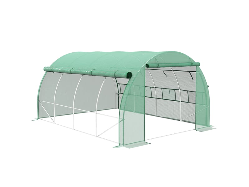  Serre de jardin tunnel 397x300x200 cm – verte – 8 fenêtres enroulables, porte zippée et protection uv  - Conforama A
