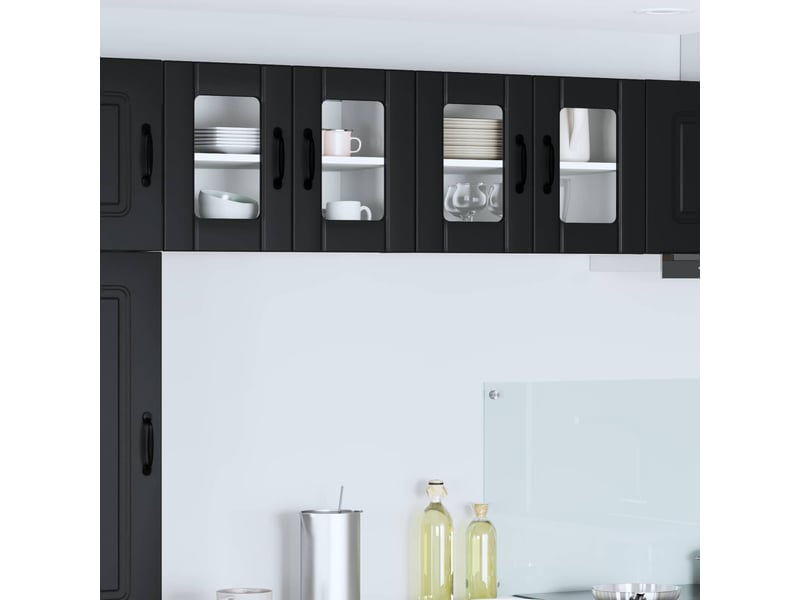 Meuble mural de cuisine, cabinet en verre mural 2 pcs noir bois d'ingénierie shl7466 - Conforama B