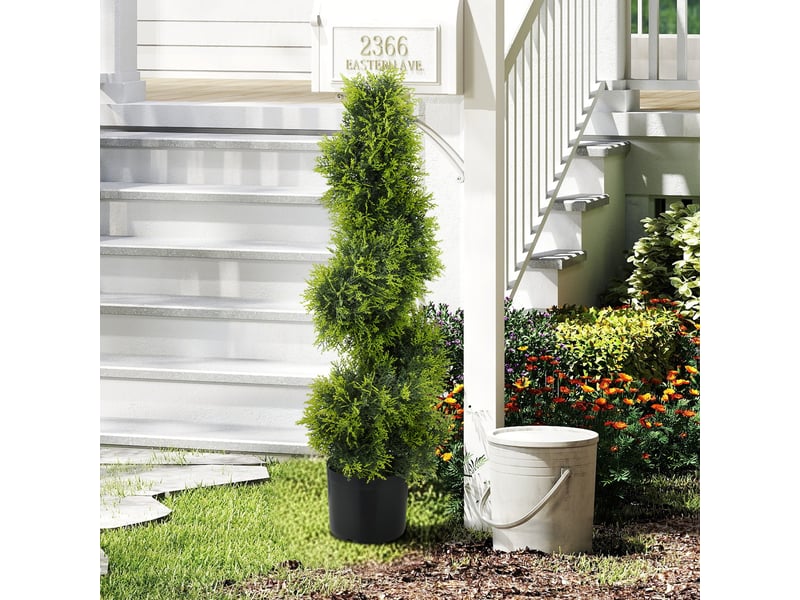  Cyprès artificiel de 90 cm, plante artificielle en spirale, plante artificielle en plastique en pot, décoration moderne  - Conforama D