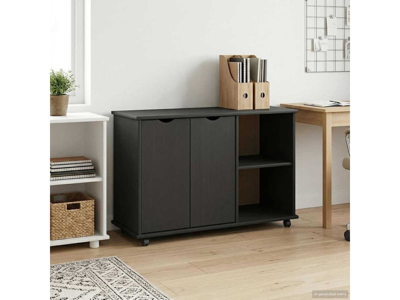 Caisson roulant de bureau noir 100 x 39 x 65,5 cm bois de pin massif - Conforama C