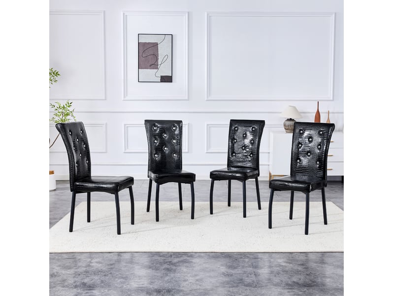  Chaise de salle à manger lot de 4 vintage rembourrée avec pieds réglables en pvc noir et métal  - Conforama B