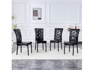 Chaise de salle à manger lot de 4 vintage rembourrée avec pieds réglables en pvc noir et métal