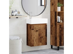 Meuble de rangement salle de bain avec robinet bois ancien shl4900