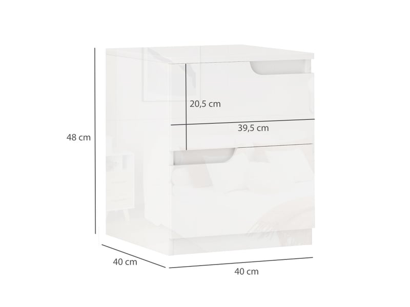  Table de chevet 40 x 40 x 48 cm – blanc brillant – 2 tiroirs sans poignée pour chambre et salon  - Conforama C