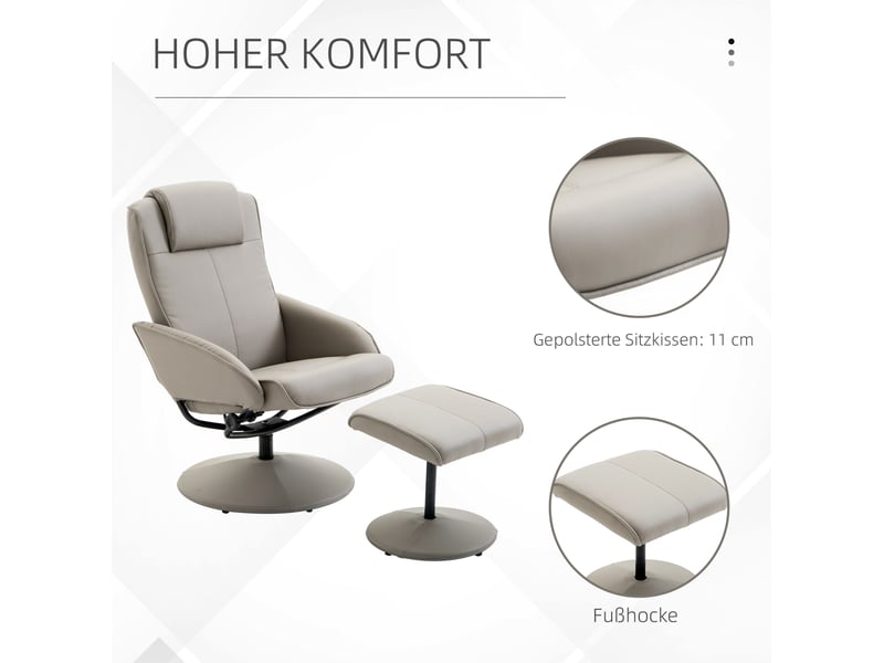  Fauteuil relax pivotant 360° 78x67x98 cm avec repose-pieds bois gris  - Conforama E