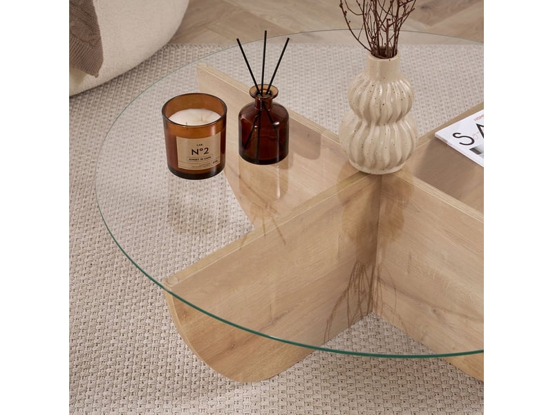 Table basse en verre trempé et bois design moderne liya - chêne  - Conforama D