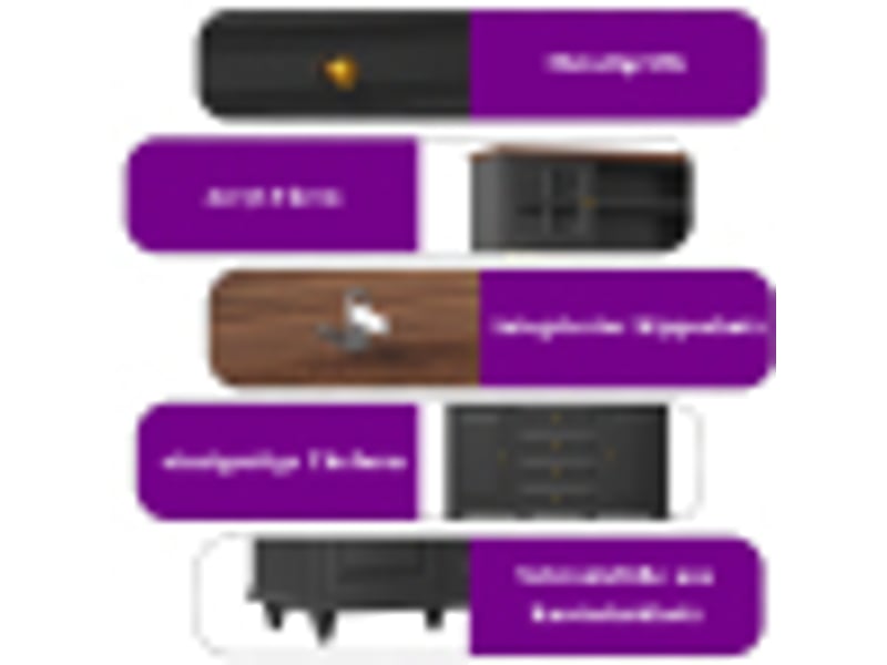  Buffet haut, coloris noir, 140 × 40 × 179,5 cm, mdf, métal et pieds en hévéa, led rgb, porte-verres métal, 4 tiroirs  - Conforama E