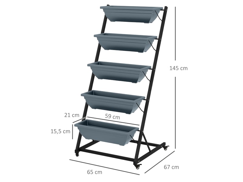  Porte-plantes sur roulettes 5 niveaux 65x67x145 cm – gris – acier, drainage et usage intérieurextérieur  - Conforama C