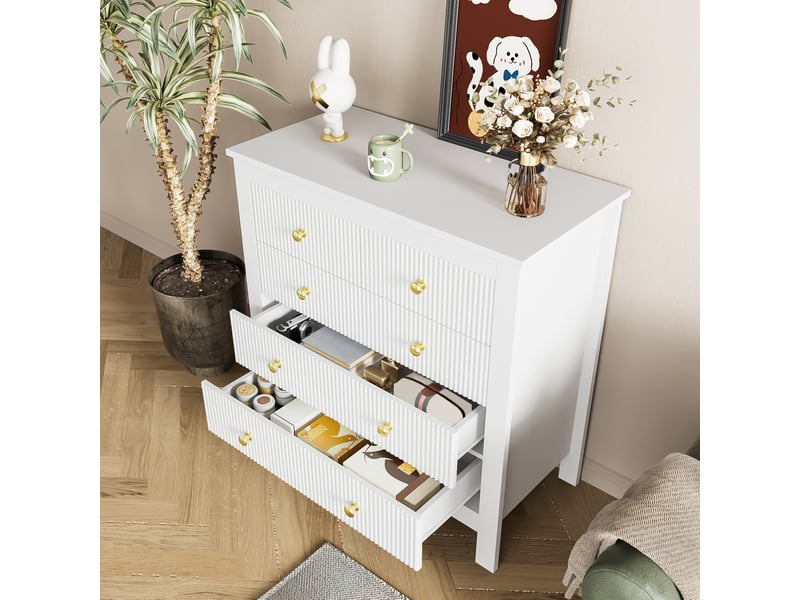  Commode 5 tiroirs blanche à poignées dorées – 79 x 39,5 x 80,5 cm  - Conforama C