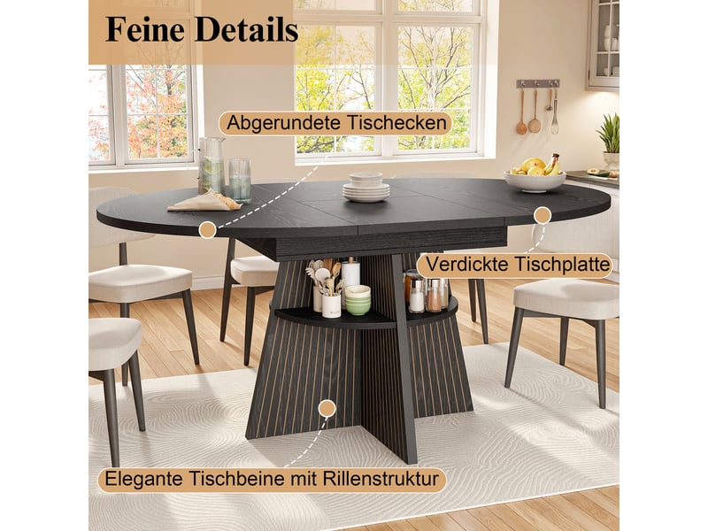 Noir table à manger extensible avec rangement, design moderne, structure fonctionnelle pour cuisine et salle à manger - Conforama D