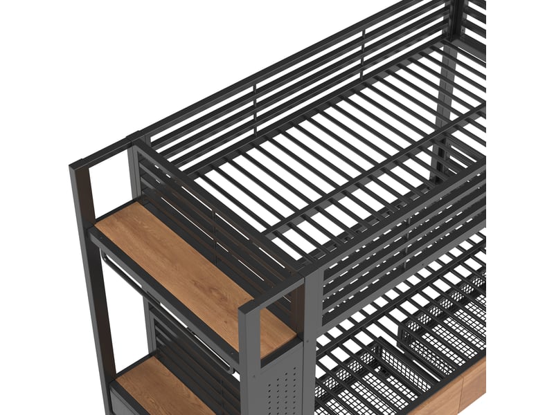  Lit superposé 90x200 cm noir en métal et mdf avec led, rangements et tringle à vêtements, sans matelas  - Conforama D