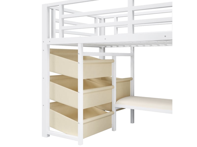  Lit mezzanine,90 x 200 cm,avec coussin d'assise, tiroir de rangement en tissu, pochette de rangement en tissu, éclairage led,blanc  - Conforama E