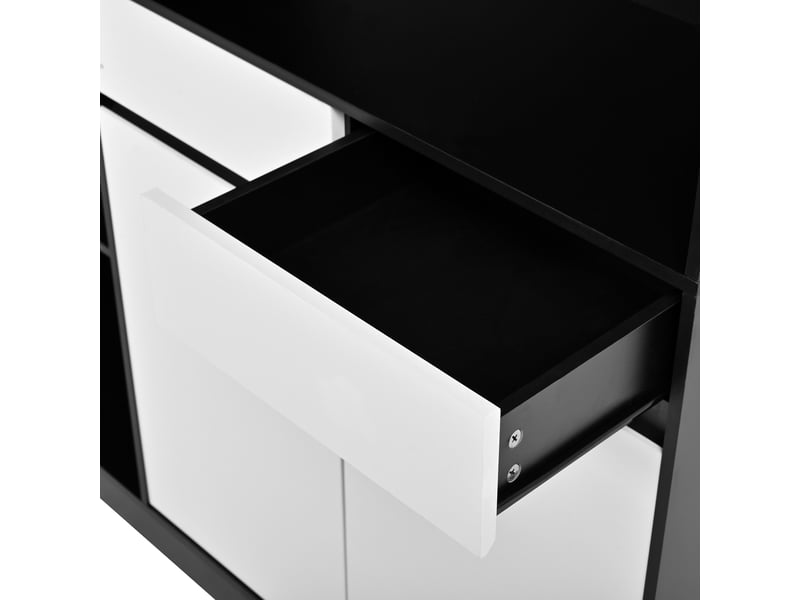  Buffet haut vitrine en mdf noir et blanc 120 x 35 x 180 cm avec led, 5 portes, 2 tiroirs et range-bouteilles pour salon  - Conforama R