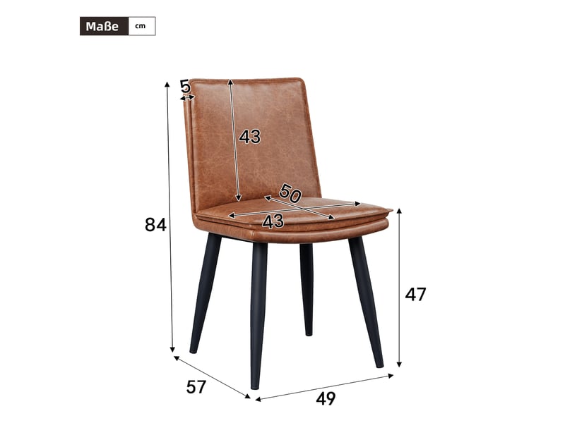  Lot de 6 chaises de salle à manger 49x57x84 cm, double coussin d’assise, pieds en métal, pu marron  - Conforama C