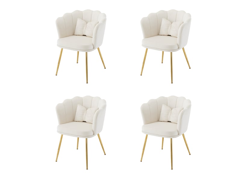  Lot de 4 chaises de salle à manger 63x58x77 cm, dossier pétale, coussin, pieds en métal doré, velours beige  - Conforama A