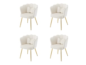 Lot de 4 chaises de salle à manger 63x58x77 cm, dossier pétale, coussin, pieds en métal doré, velours beige