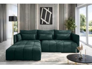 Canapé d'angle réversible convertible <strong>AX LIVING </strong> <strong>Cosmova</strong> 4 places Velours vert avec coffre de rangement