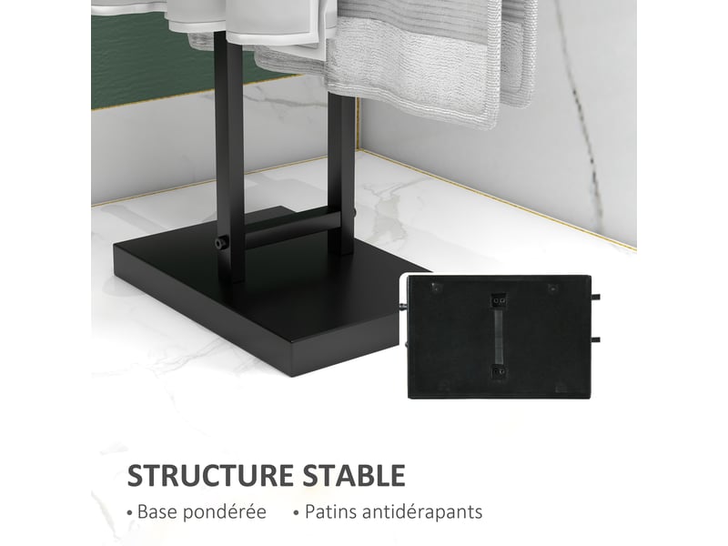 Porte-serviettes sur pied autoportant 2 niveaux en métal pour la salle de bain, noir, dim. 50l x 18,5p x 85h cm  - Conforama E