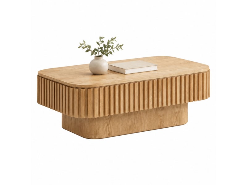  Table basse 98x60x35 cm en mdf plaqué bois avec rangement caché bois naturel chicfurn  - Conforama A