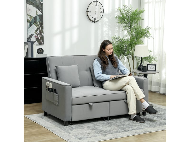 Canapé d'angle, canapé convertible – dossier réglable, gris, en velours, avec rangement, 2 places - Conforama R